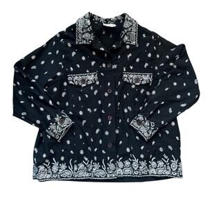 Quacker Factory Bandana Paisley Print Black Jacket XL/XXL Beaded Rhinestone